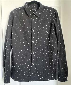 A.P.C. Mens Black Abstract Geometric Diamond Print Button Down Shirt Size Large